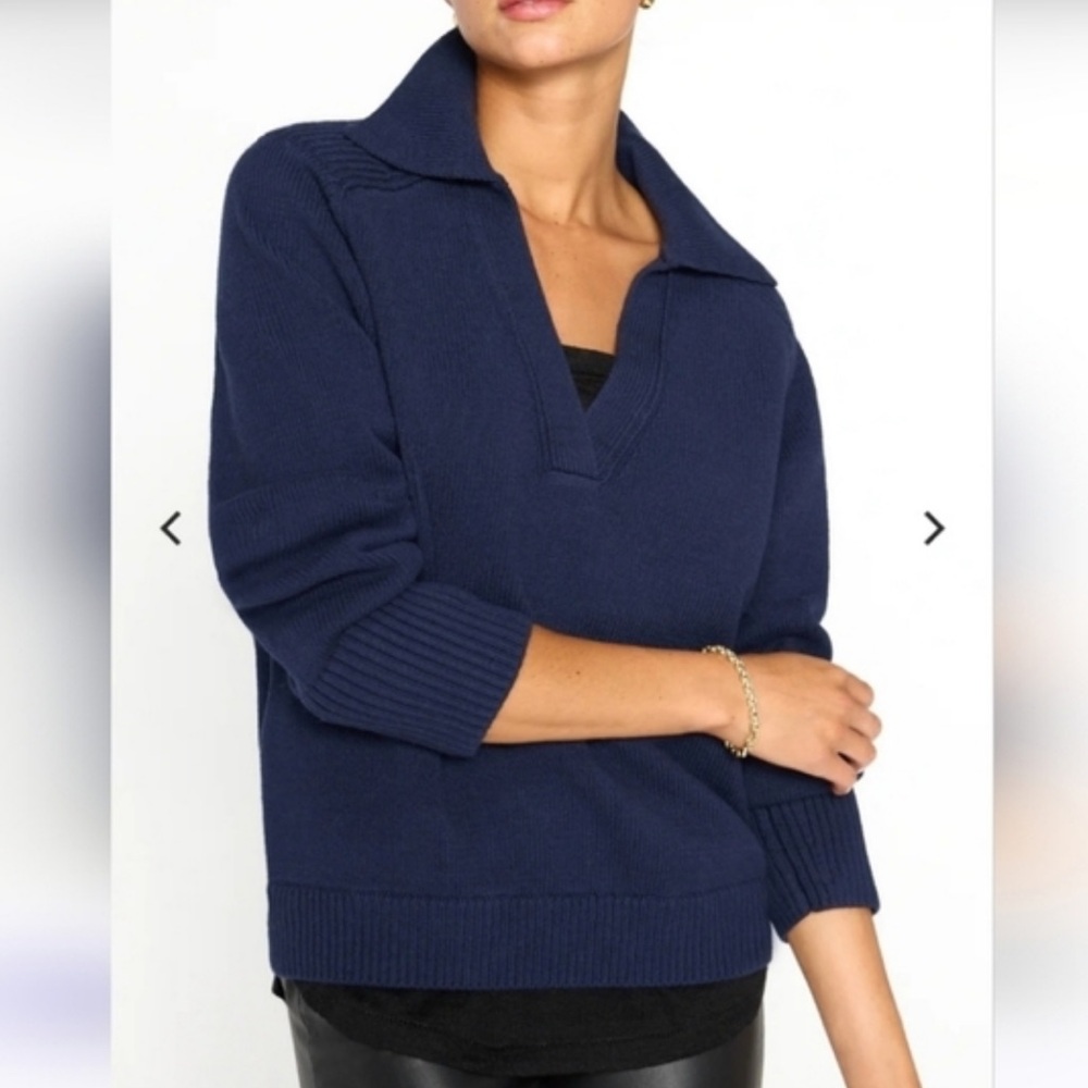 Brochu Walker Rainer Layered Looker Sweater Cotton Linen Navy Blue Women’s Sz S
